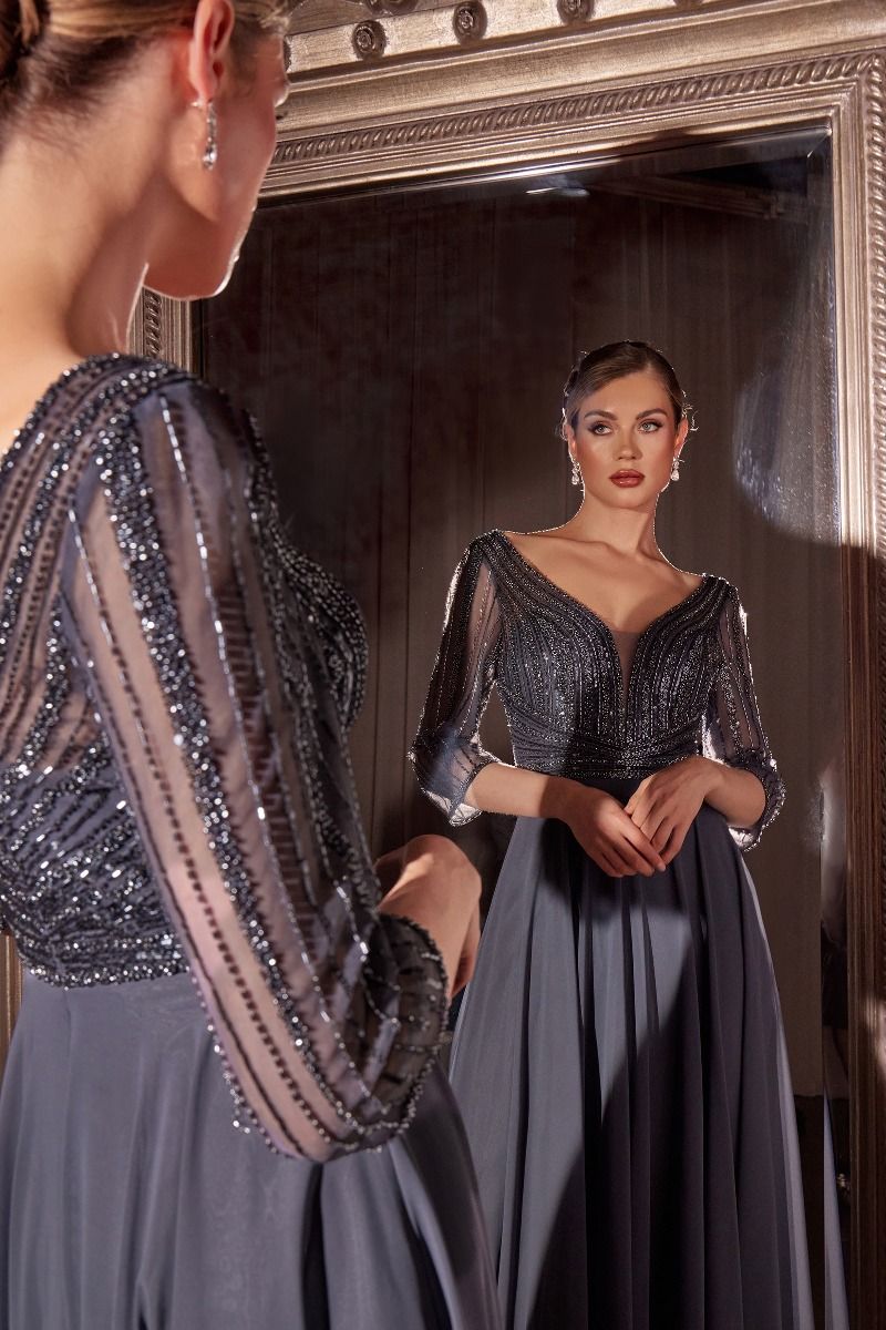 Long Formal A-Line Beaded Evening Dress by LaDivine CC446