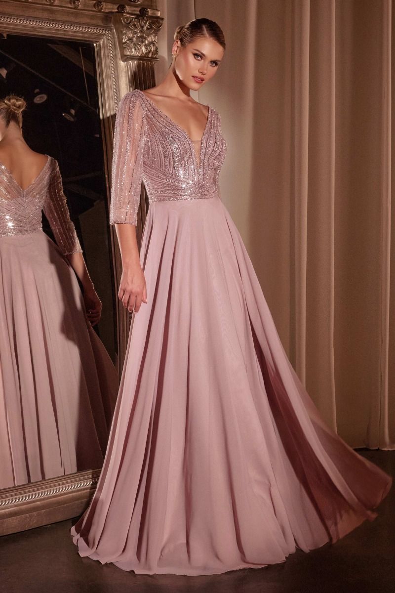 Long Formal A-Line Beaded Evening Dress by LaDivine CC446