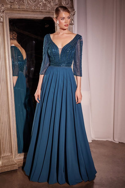 Long Formal A-Line Beaded Evening Dress by LaDivine CC446