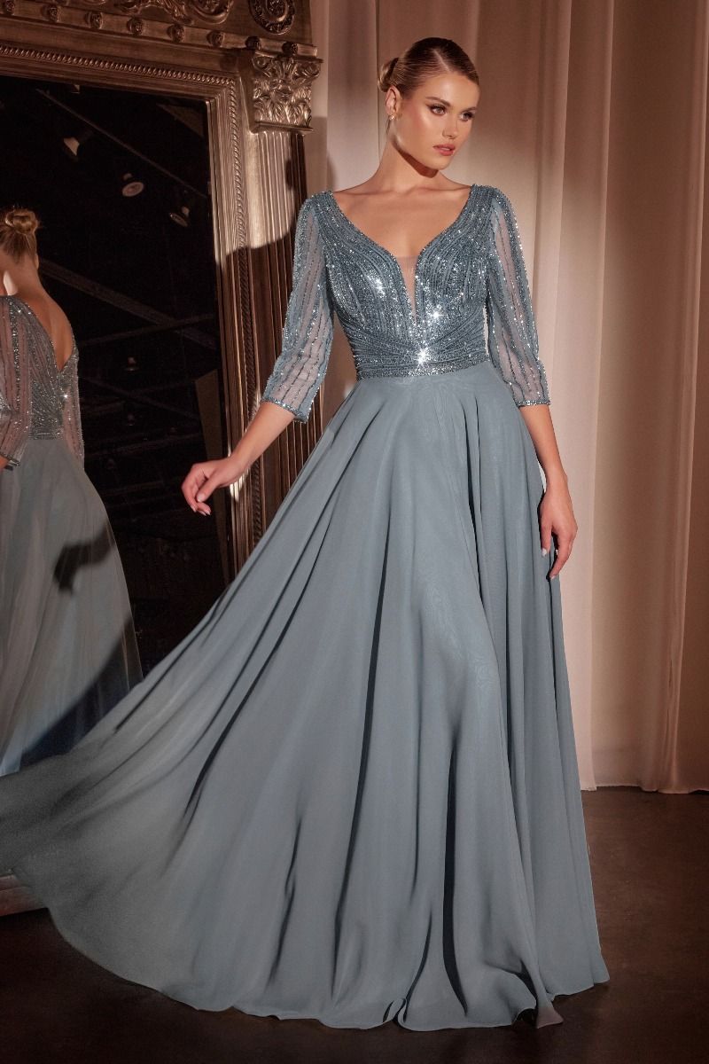 Long Formal A-Line Beaded Evening Dress by LaDivine CC446