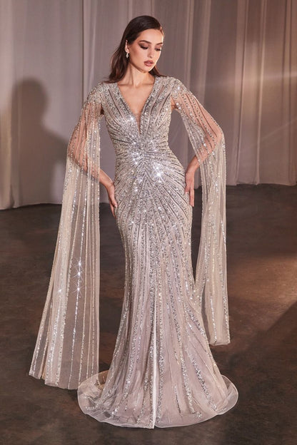 LaDivine CD0239 Long Formal Beaded Sequin Mother of the Bride Dress