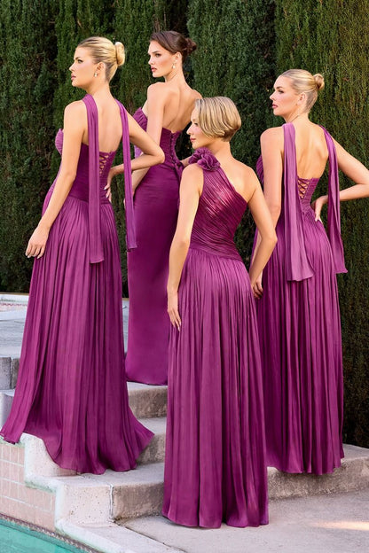 Linnea Gown - Strapless Shimmer Chiffon Dress with Scarf