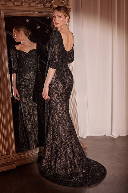 Fitted Long Formal Applique Overskirt Evening Dress by LaDivine CD7490
