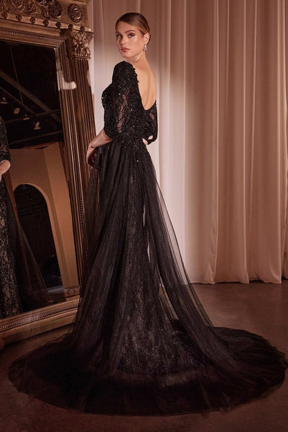 Fitted Long Formal Applique Overskirt Evening Dress by LaDivine CD7490