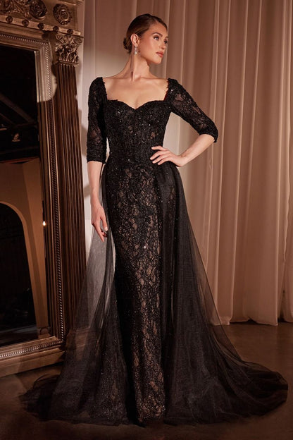 Fitted Long Formal Applique Overskirt Evening Dress by LaDivine CD7490