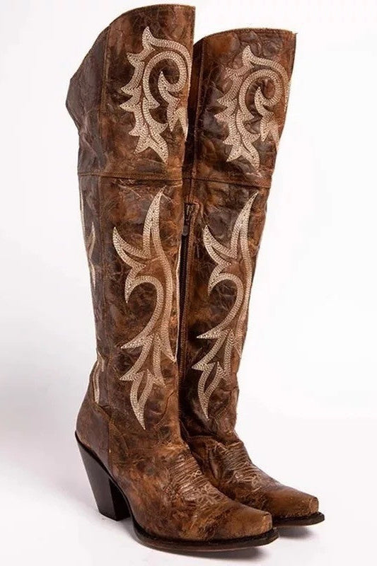 Embroidered High Boots Mid Heel Women's Boots Ethnic Style