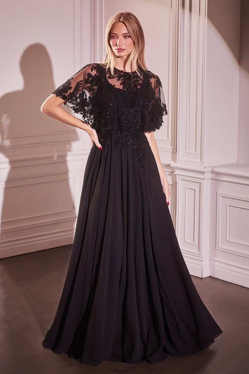 Long A Line Formal Removable Cape Dress by LaDivine S503
