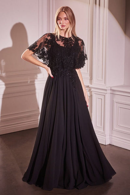 Long A Line Formal Removable Cape Dress by LaDivine S503