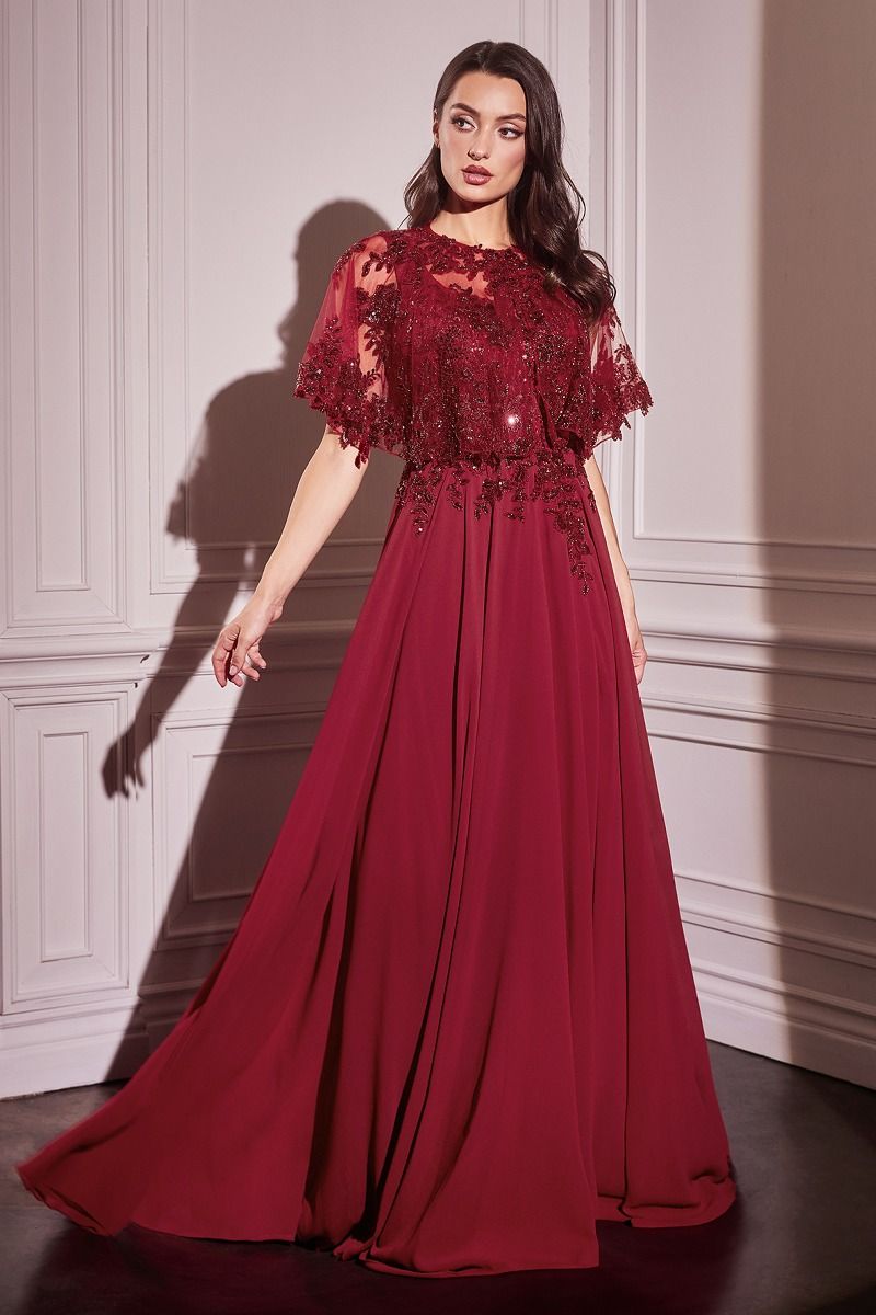 Long A Line Formal Removable Cape Dress by LaDivine S503