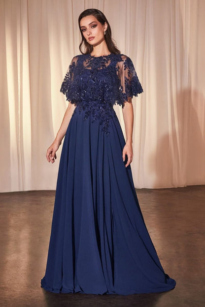 Long A Line Formal Removable Cape Dress by LaDivine S503