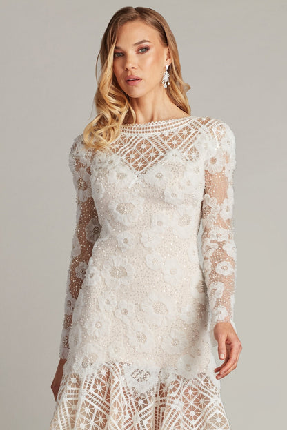 Tadashi Shoji CFE25400M Short Long Sleeve Fitted Lace Cocktail Dress