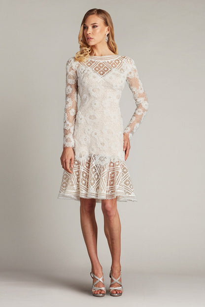 Tadashi Shoji CFE25400M Short Long Sleeve Fitted Lace Cocktail Dress