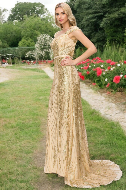 Long Formal Glitter Applique Prom Dress by Cinderella Couture 8057J