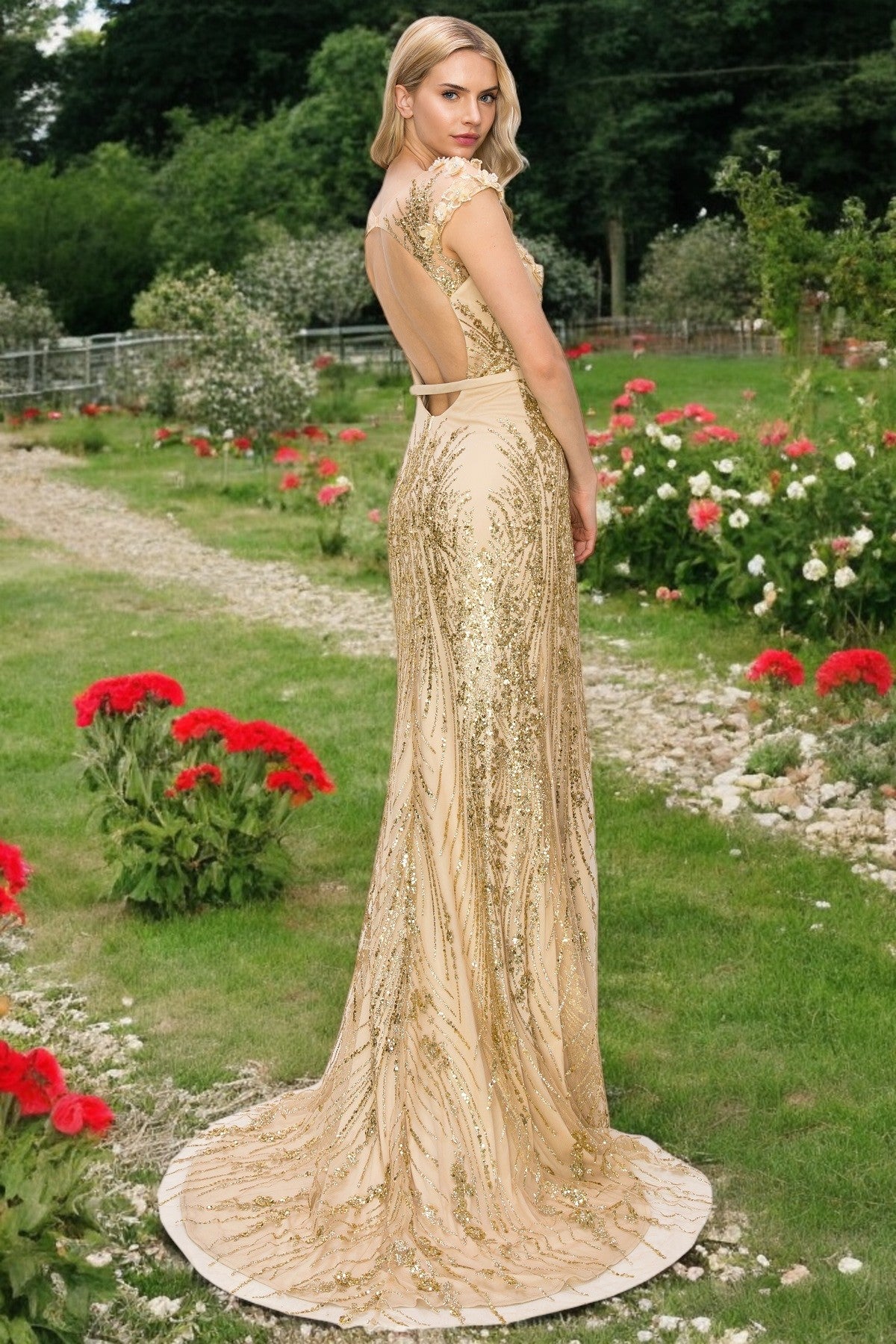 Long Formal Glitter Applique Prom Dress by Cinderella Couture 8057J