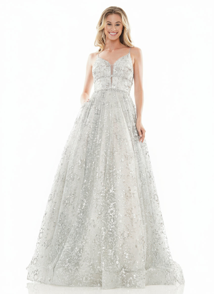 Colors 2288 Prom Long Formal Beaded Mesh Ball Gown