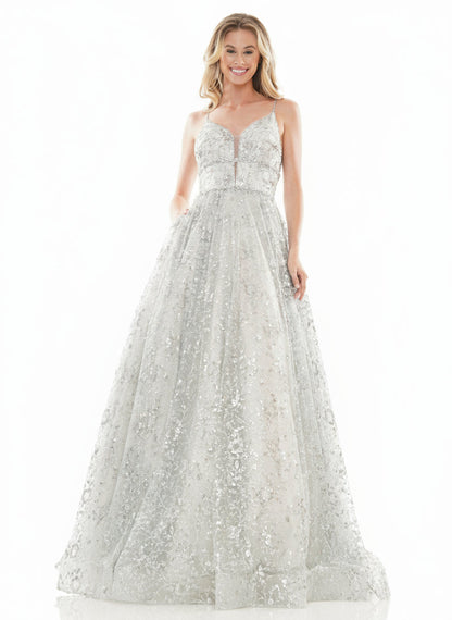 Colors 2288 Prom Long Formal Beaded Mesh Ball Gown