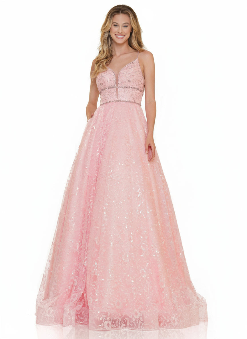 Colors 2288 Prom Long Formal Beaded Mesh Ball Gown