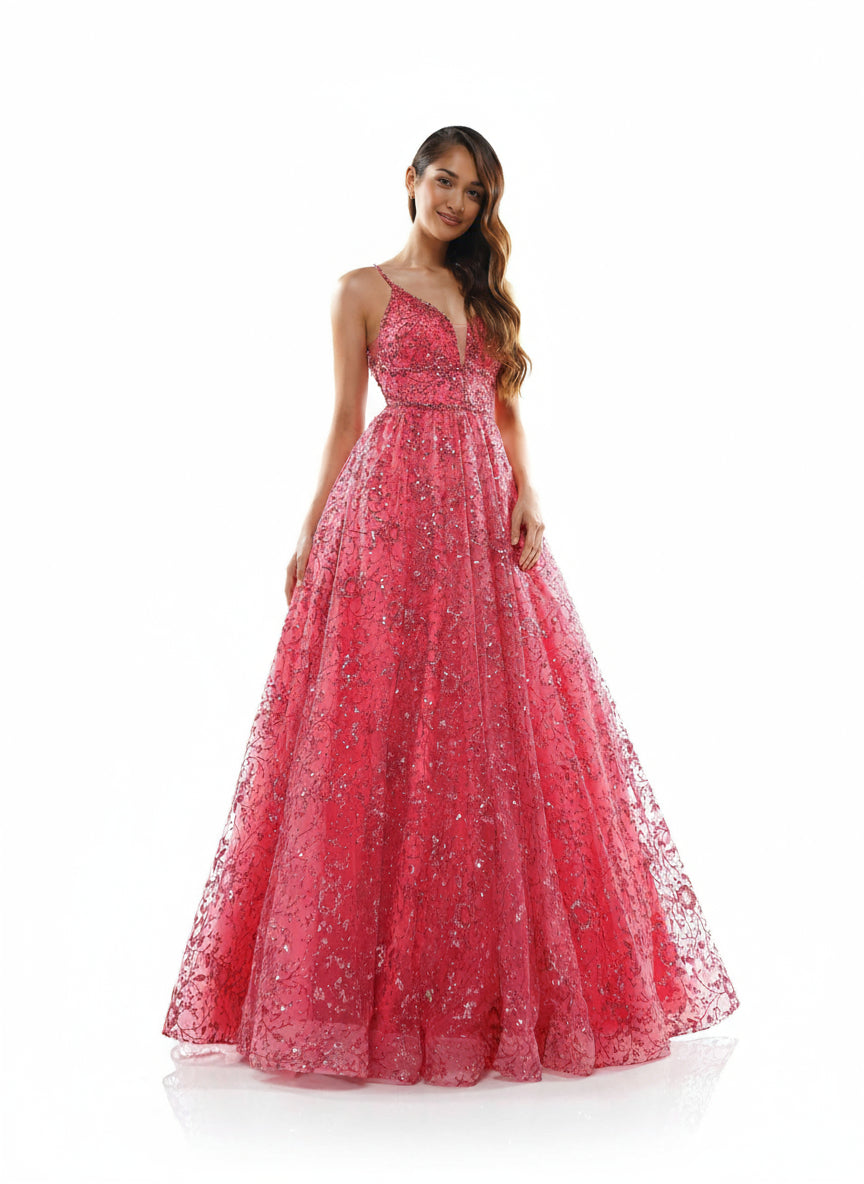 Colors 2288 Prom Long Formal Beaded Mesh Ball Gown