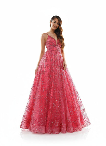 Colors 2288 Prom Long Formal Beaded Mesh Ball Gown