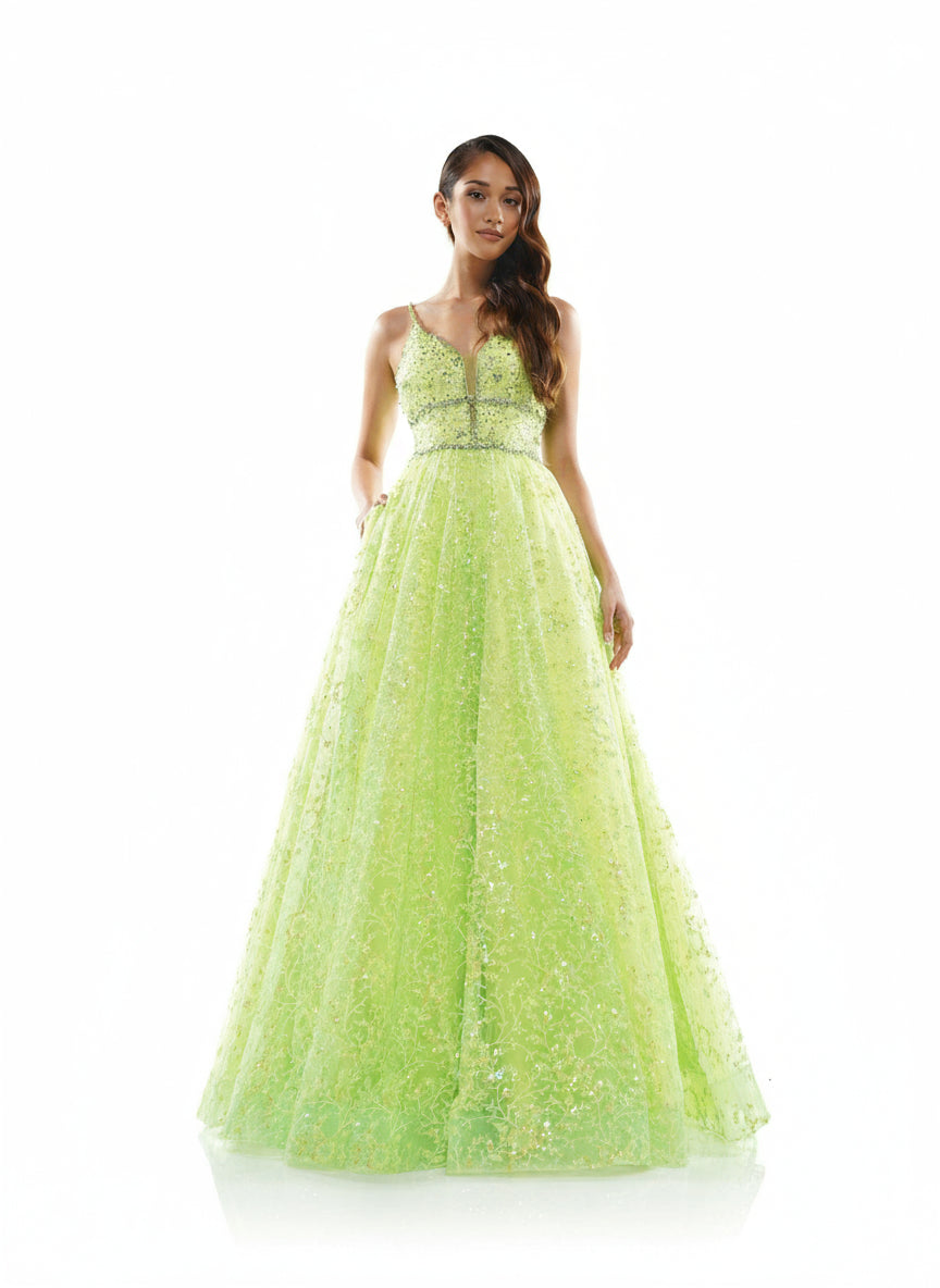 Colors 2288 Prom Long Formal Beaded Mesh Ball Gown