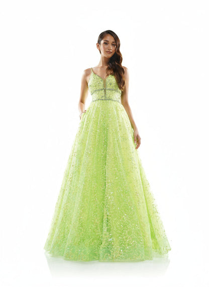 Colors 2288 Prom Long Formal Beaded Mesh Ball Gown