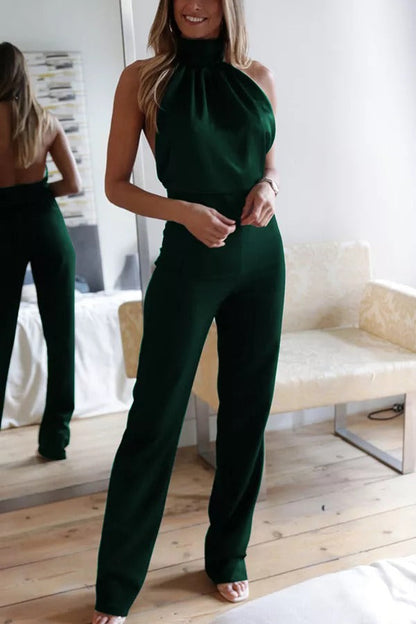 Thriving All Night Satin Halter Neck Jumpsuit