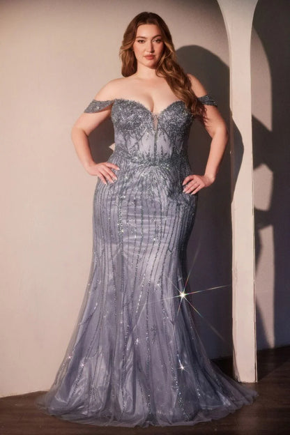 Annette Gown  - OFF THE SHOULDER FLORAL BEADED GOWN
