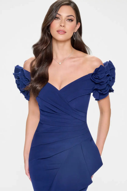 Cameron Blake CB209 Pleated Long Formal Slit Evening Gown