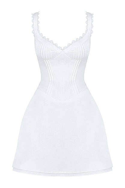 white pin tuck mini dress