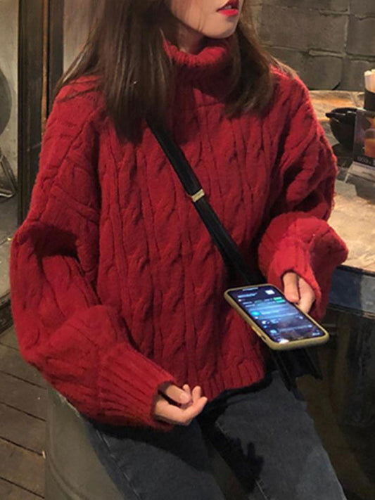Casual Loose Vintage Solid Color Pullover Sweater