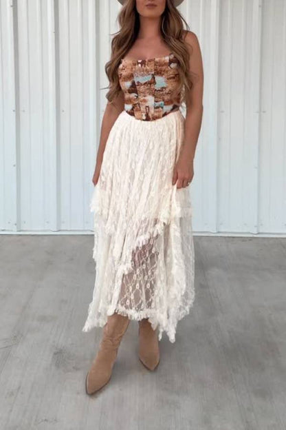 Western Horse Print Square Neck Corset Cami Top