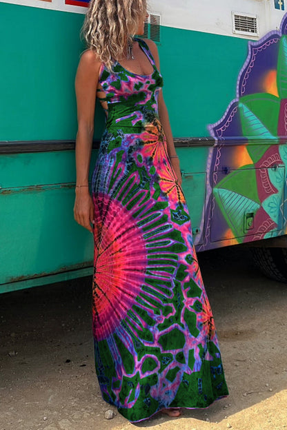 Tie-dye Printed Strappy Stretch Dress