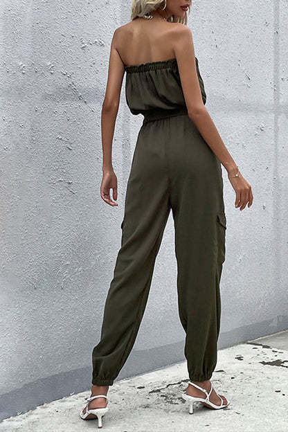 Summer off Shoulder Straight Long Jumpsuit with Belt