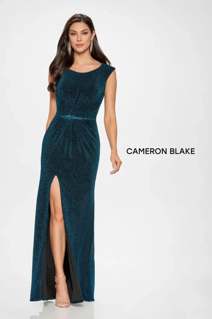 Cameron Blake CB201 Beaded Long Formal Slit Evening Gown