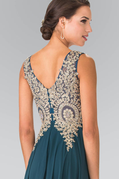 Embroidered Chiffon Long Prom Dress Formal
