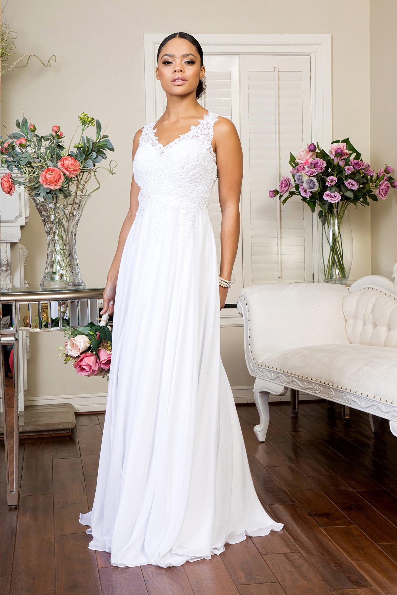 Embroidered Chiffon Long Prom Dress Formal