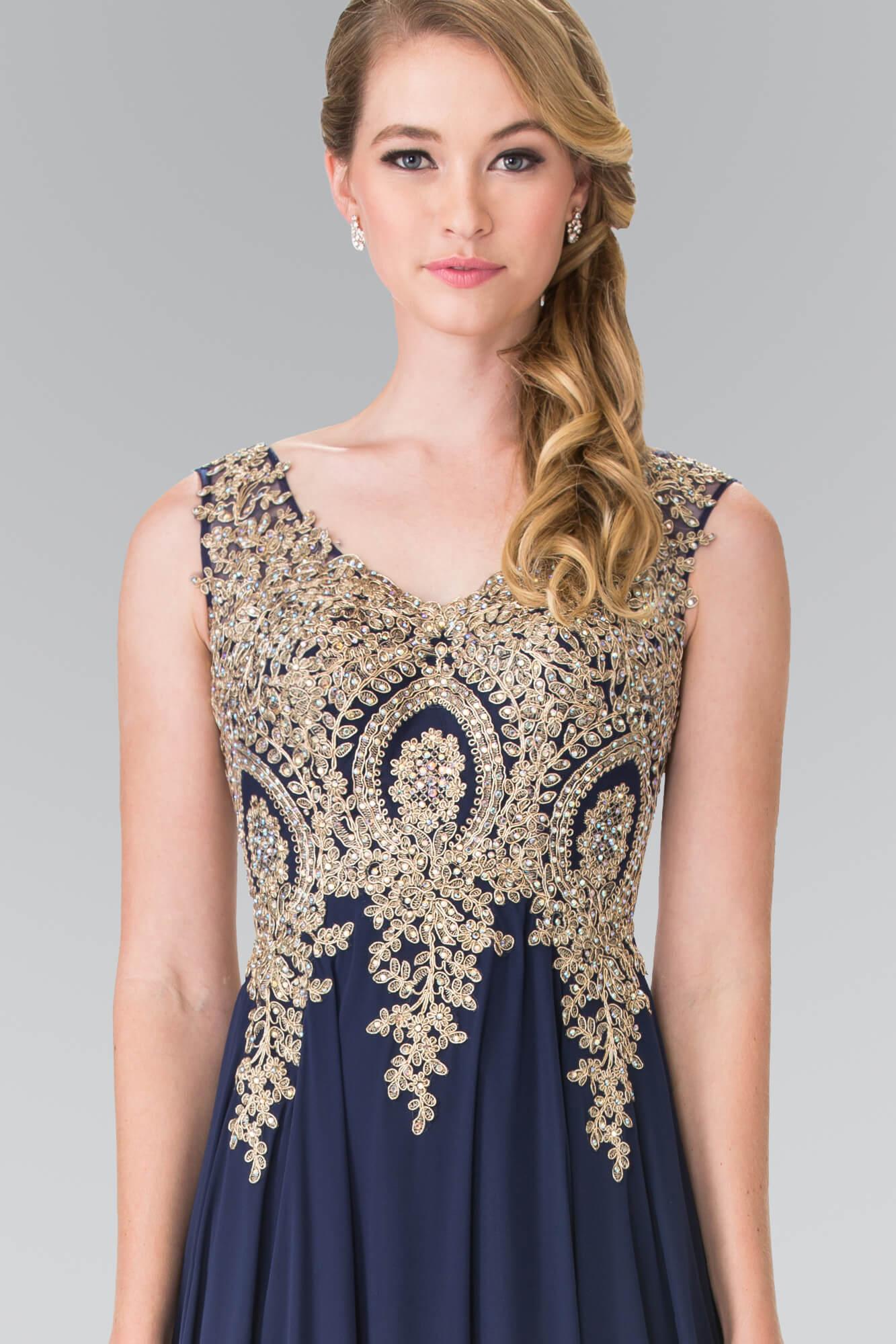 Embroidered Chiffon Long Prom Dress Formal