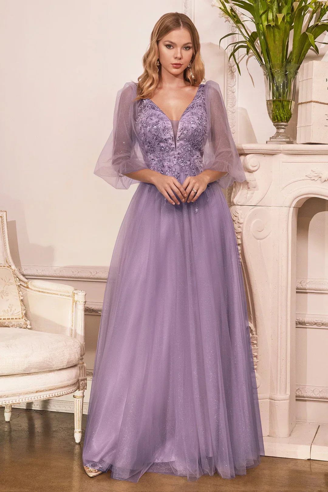 Formal Long Sleeve Mother of the Bride Long Tulle Dress LaDivine CD0182