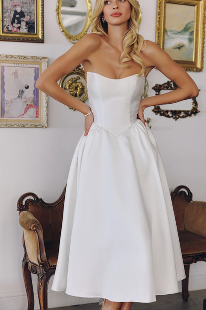Talullah Midi Dress - Off-White Mikado Cocktail Dress