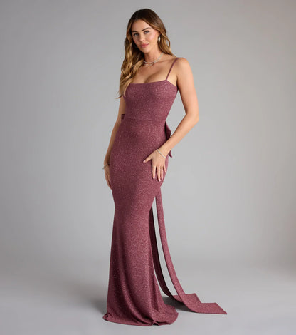 Gwendolyn Glitter Knit Bow-Back Mermaid Dress