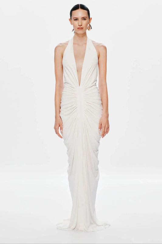 Misha Venus Gathered Cupro Dress - Ivory