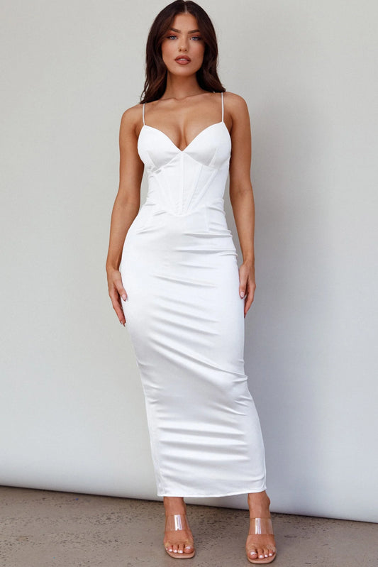 Sera Lace Up Back Dress - White