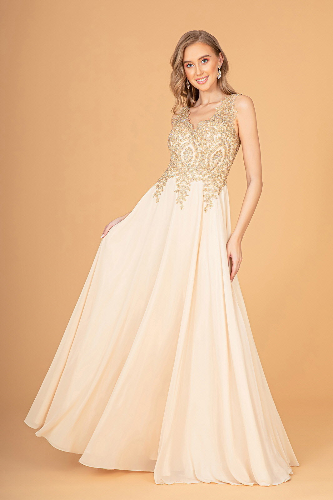 Embroidered Chiffon Long Prom Dress Formal