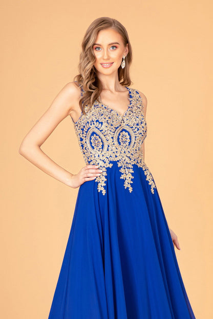 Embroidered Chiffon Long Prom Dress Formal