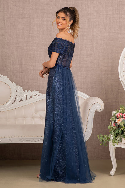 Glitter Print Mesh Long Prom Dress