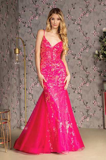 Long Formal Fitted Glitter Prom Dress