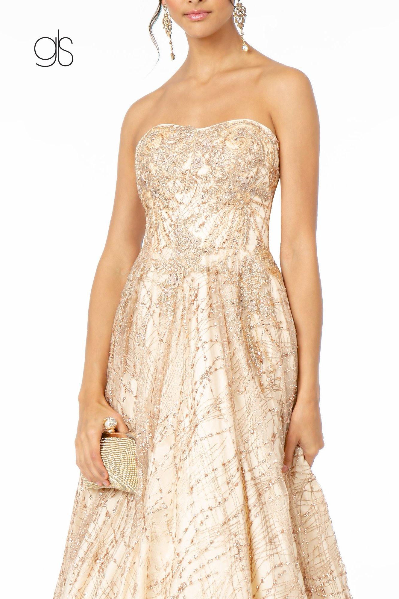 Glitter Mesh A-Line Long Prom Dress