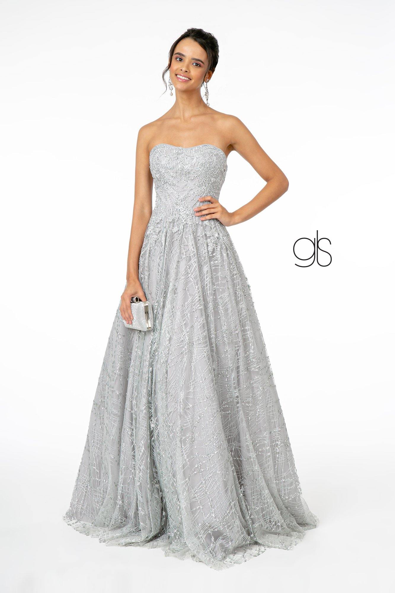 Glitter Mesh A-Line Long Prom Dress