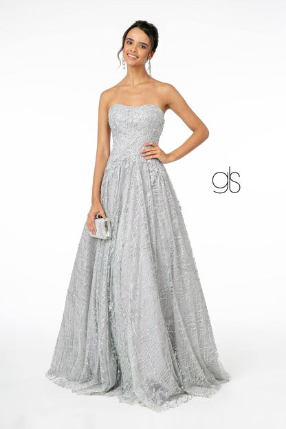 Glitter Mesh A-Line Long Prom Dress
