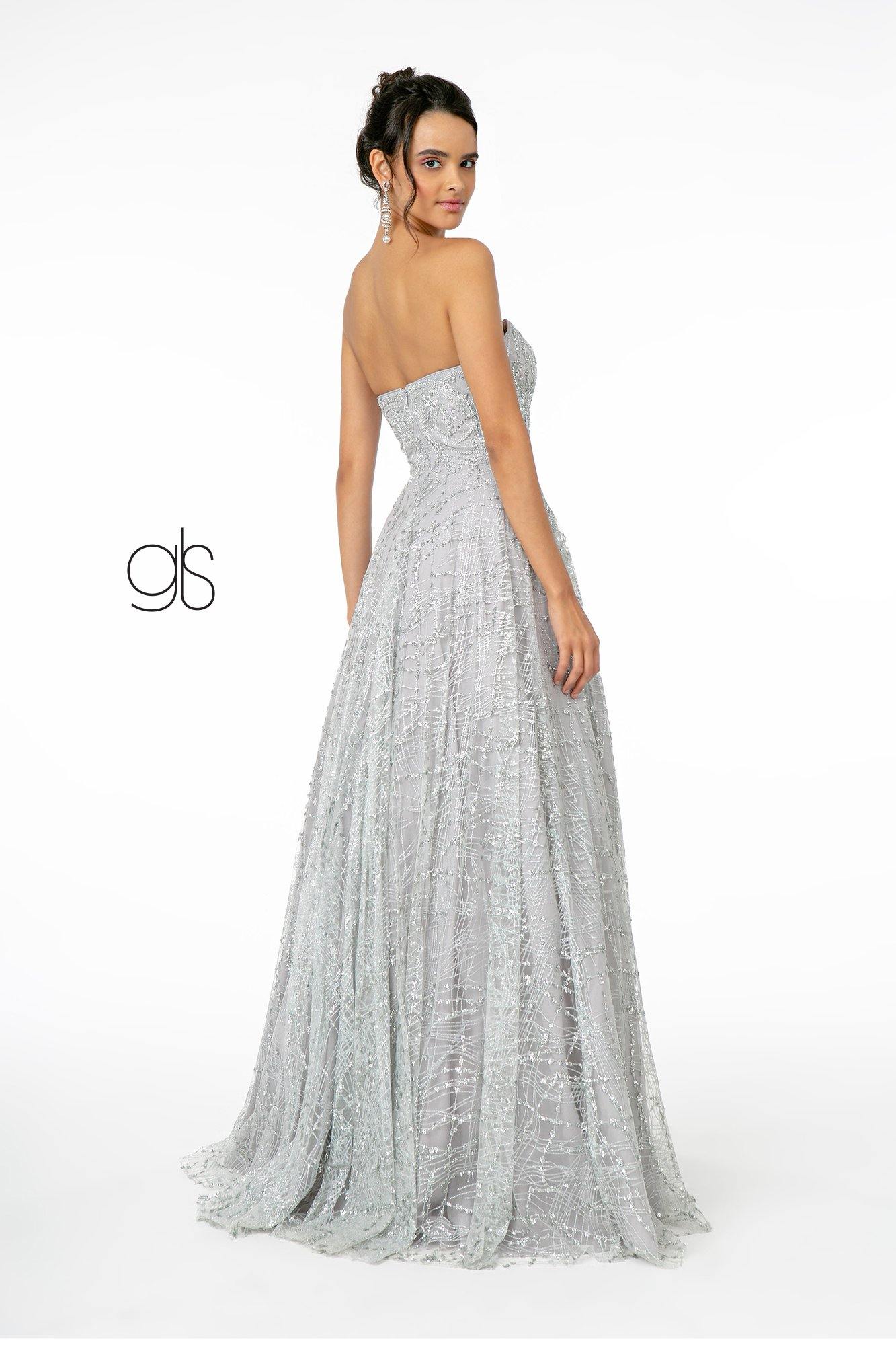 Glitter Mesh A-Line Long Prom Dress